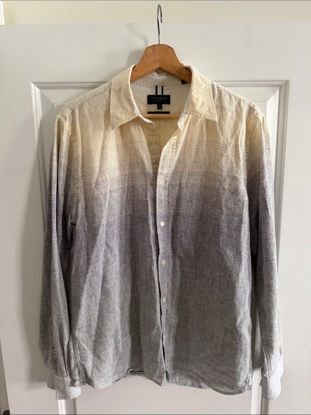 Ted Baker Ombre Cream to Gray Long-Sleeve Button-Down Shirt